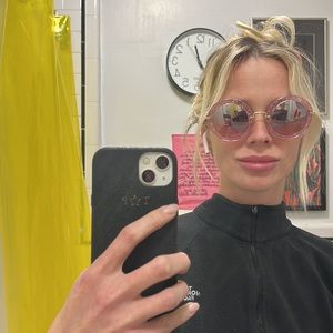 New used once miu miu round pink sparkle sunglasses